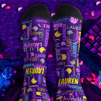 Custom name pixel gaming pink purple yellow girls