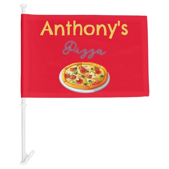 Custom Name Pizza Pie Neon Pizza Car Sign Flag (Front)