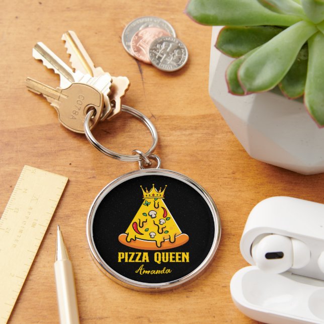 Custom Name Pizza Queen Keychain (Desk)