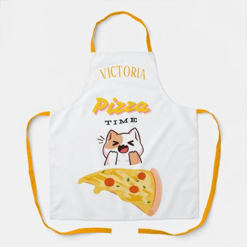 Custom Name Pizza Time Kitty Cat Apron