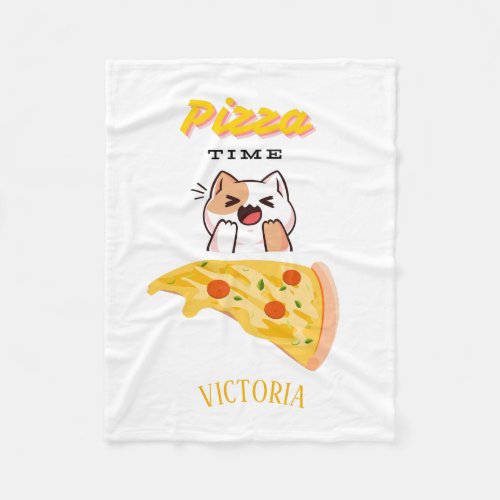 Custom Name Pizza Time Kitty Cat Fleece Blanket