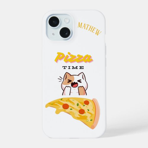 Custom Name Pizza Time Kitty Cat iPhone 15 Case