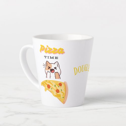 Custom Name Pizza Time Kitty Cat Latte Mug