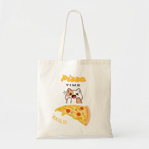 Custom Name Pizza Time Kitty Cat Tote Bag