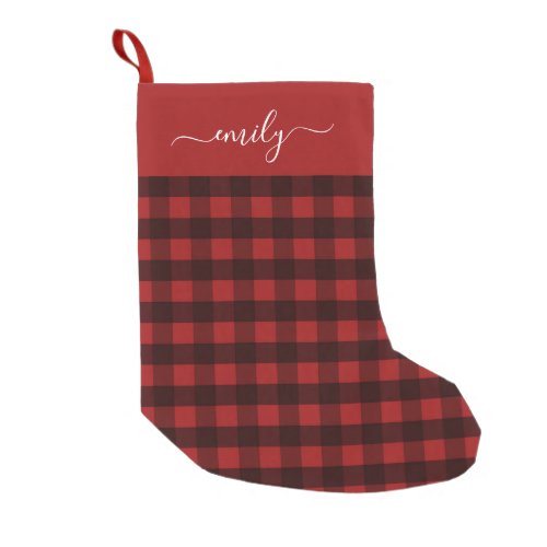 Custom Name Plaid Buffalo Check Small Christmas Stocking