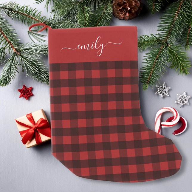 Custom Name Plaid Buffalo Check Small Christmas Stocking (Creator Uploaded)