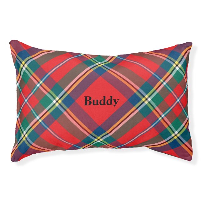 Custom Name Plaid Red Blue Green Pet Dog Bed (Front)