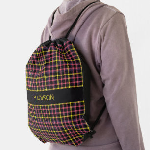 Custom Name Plaid / Tartan Pattern Drawstring Bag