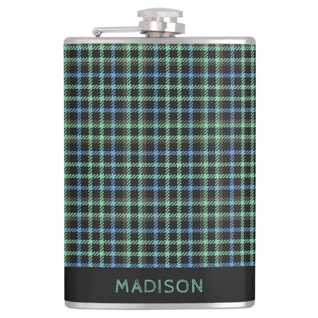 Custom Name Plaid / Tartan Pattern Flask (Front)