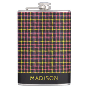 Custom Name Plaid / Tartan Pattern Flask