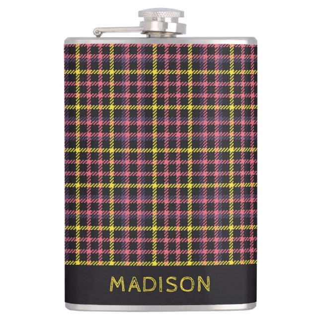Custom Name Plaid / Tartan Pattern Flask (Front)
