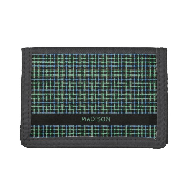 Custom Name Plaid / Tartan Pattern Trifold Wallet (Front)