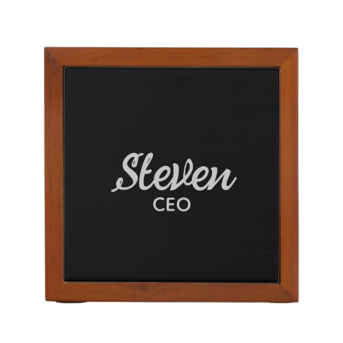 Custom name plain black desk organizer