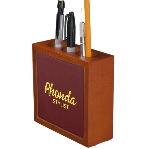 Custom name plain maroon desk organizer