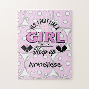 Custom Name Play Like a girl Pickeball Jigsaw Puzzle