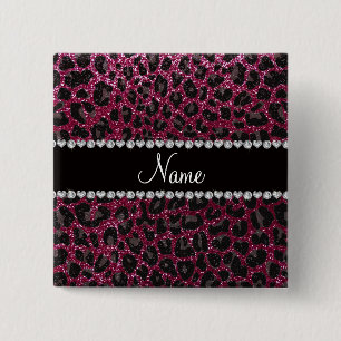 Custom name plum purple glitter leopard print button