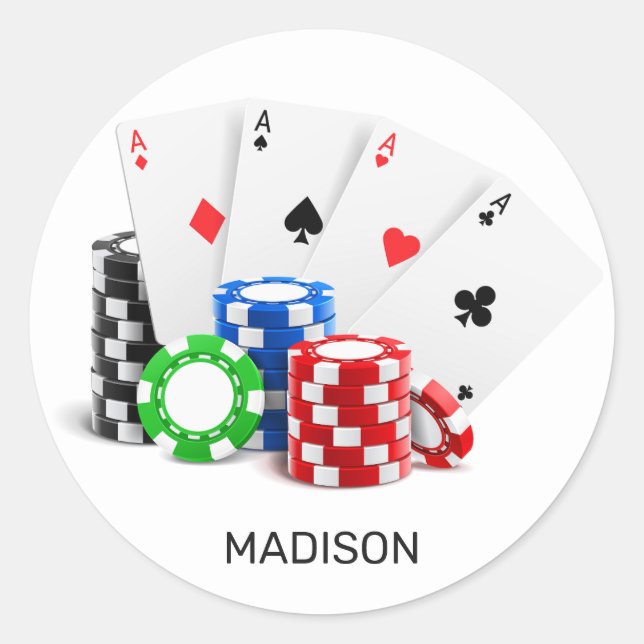 Custom Name Poker / Casino Classic Round Sticker (Front)