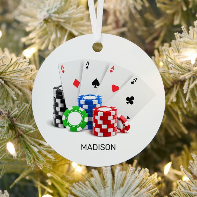 Custom Name Poker / Casino Metal Ornament (Insitu)