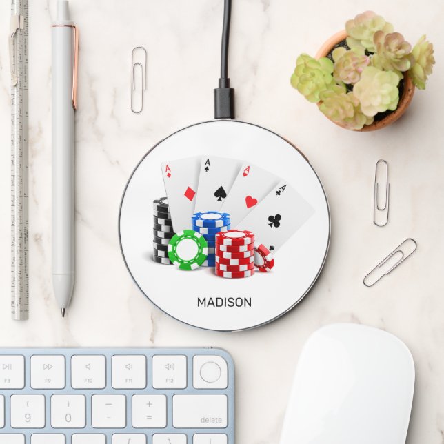 Custom Name Poker / Casino Wireless Charger (Desk)