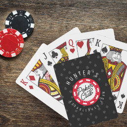Custom Name Poker Club Game Night Black &amp; Red Playing Cards
