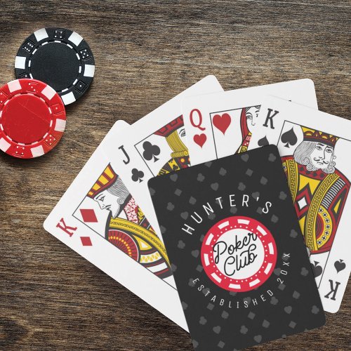 Custom Name Poker Club Game Night Black  Red Playing Cards