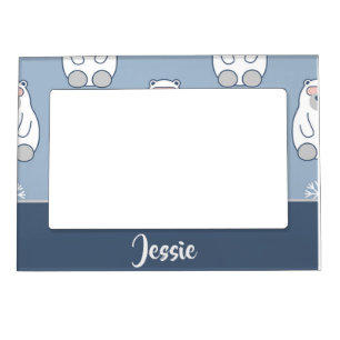 Custom name polar bears on blue magnetic frame