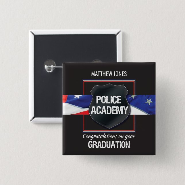 Custom Name, Police Academy Graduation Button (Front & Back)