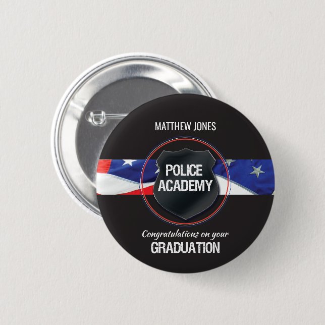 Custom Name, Police Academy Graduation Button (Front & Back)