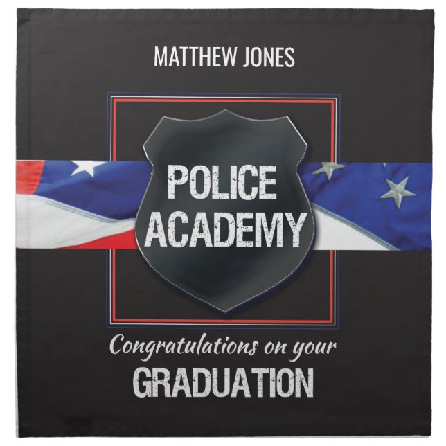 Custom Name, Police Academy Graduation Cloth Napkin (Front)