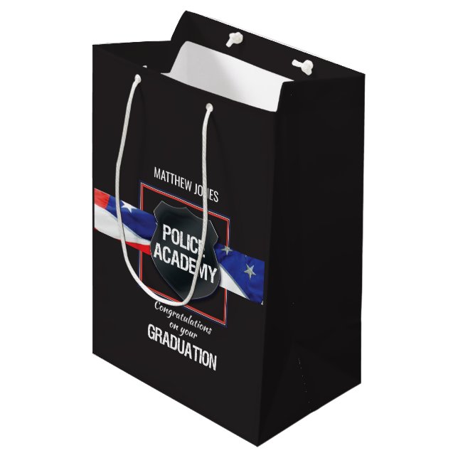 Custom Name, Police Academy Graduation Medium Gift Bag (Front Angled)