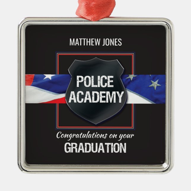 Custom Name, Police Academy Graduation Metal Ornament (Front)