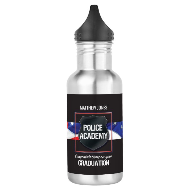 Custom Name, Police Academy Graduation Stainless Steel Water Bottle (Left)