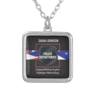 Custom Name, Police Employee Anniversary Silver Plated Necklace