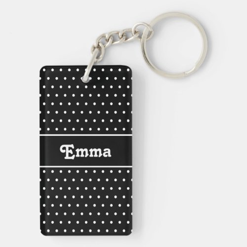 Custom Name Polka Dot Black and White Keychain