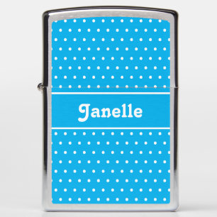 Custom Name Polka Dot Blue and White Zippo Lighter