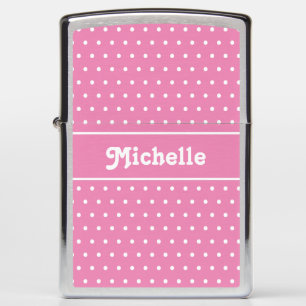 Custom Name Polka Dot Pink and White Zippo Lighter