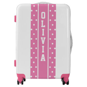 Custom Name Polka Dots Pink and White Luggage