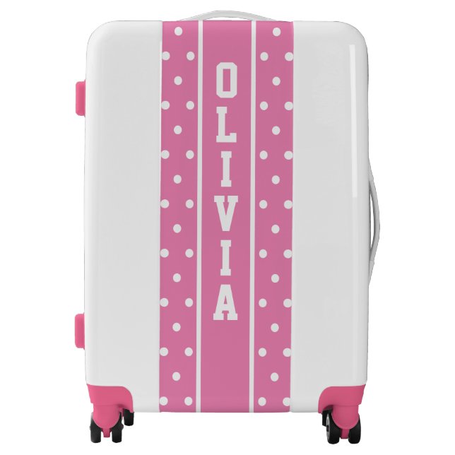 Custom Name Polka Dots Pink and White Luggage (Front)