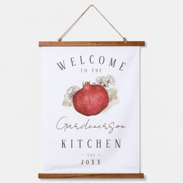 Custom Name Pomegranate Fruit Kitchen Art  Hanging Tapestry (Front)
