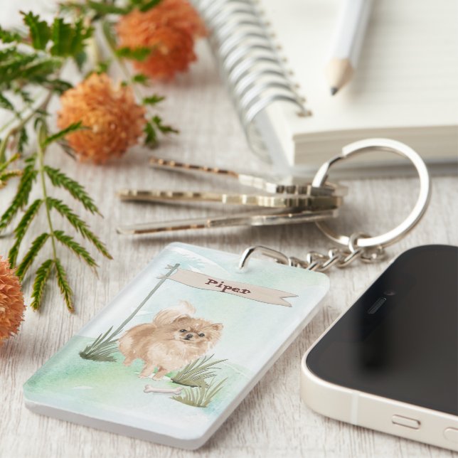 Custom Name Pommeranian Pet Dog Keychain (Front Right)