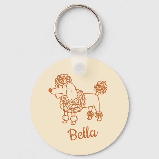 Custom Name Poodle Ornament – Handdrawn Dog Gift Keychain (Front)