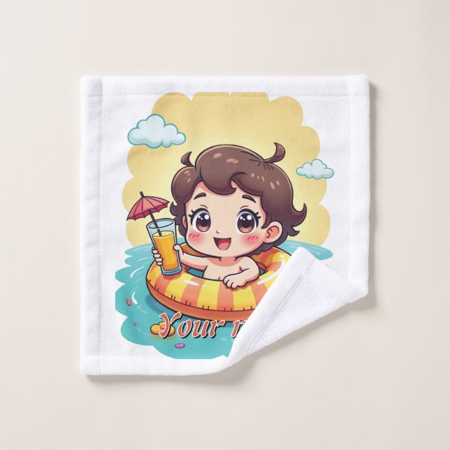Custom Name Pool Float Summer Design Bath Towel Set (Wash Cloth)