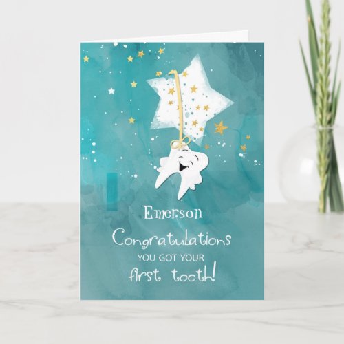 Custom Name Popped First Tooth Congratulations Card