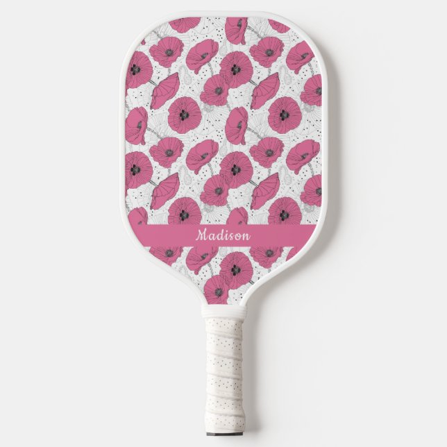Custom name Poppy Flower pattern Pickleball Paddle (Front)