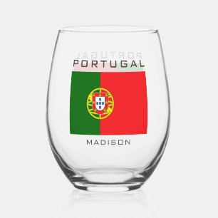 Custom Name Portugese Flag Stemless Wine Glass