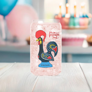 Custom Name Portugese Rooster Can Glass
