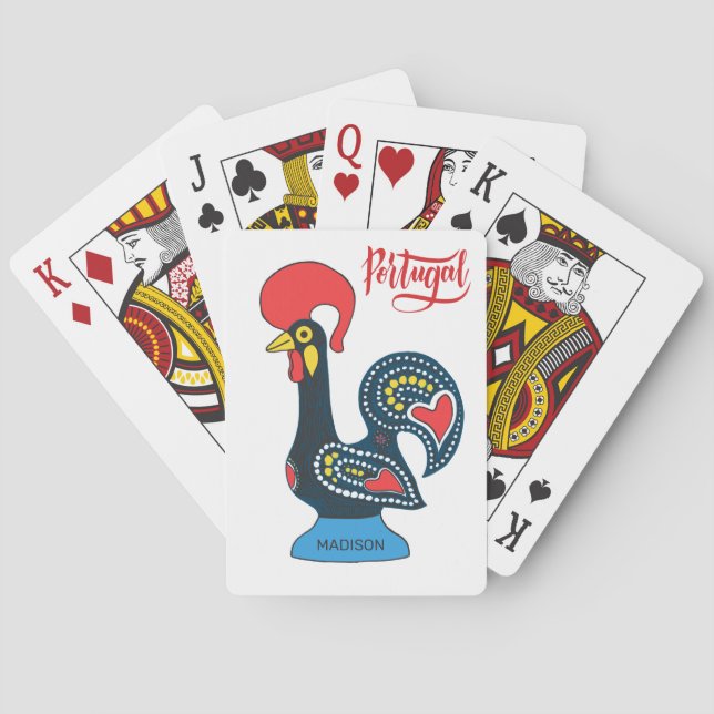 Custom Name Portugese Rooster Poker Cards (Back)