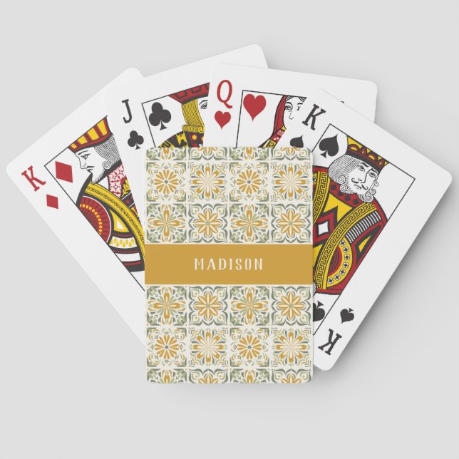 Custom Name Portugese Tiles Pattern Poker Cards (Back)