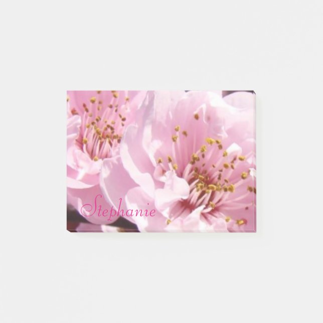 Custom Name post it notes Pink Blossoms Flowers (Front)