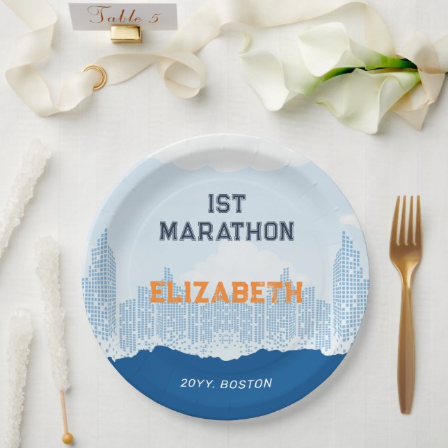 Custom Name Post Marathon Celebration Party Paper Plates (Wedding)